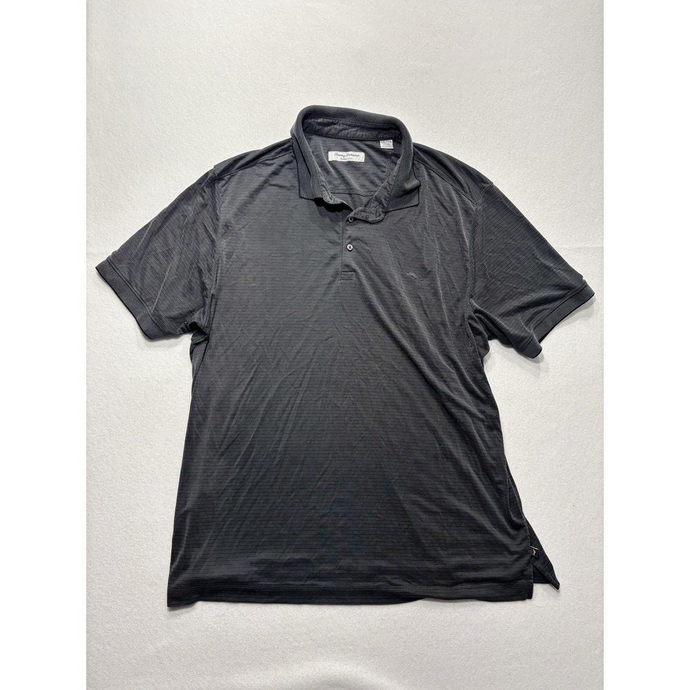 Tommy Bahama Polo Shirt Mens 2XL Gray Island Zone Striped Moisture Wicking